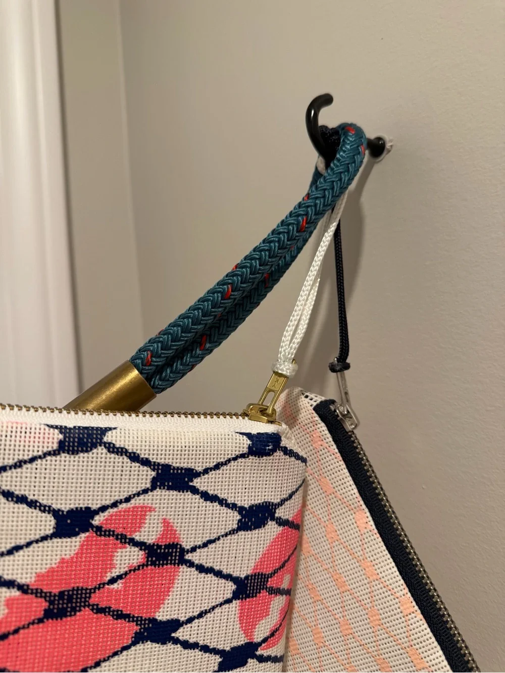 Navy and Coral Patterned Wristlet Clutch